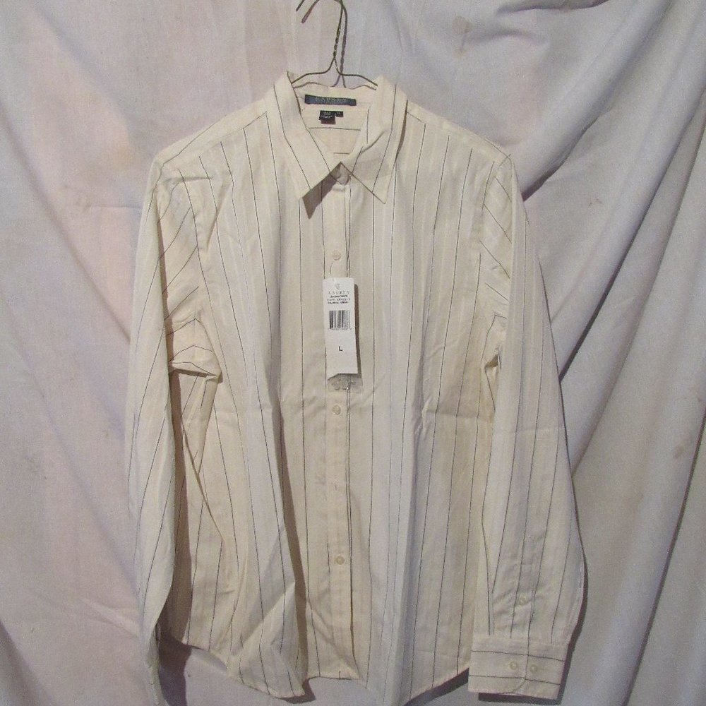 Ralph Lauren Beige Shirt with Blue Pinstripes